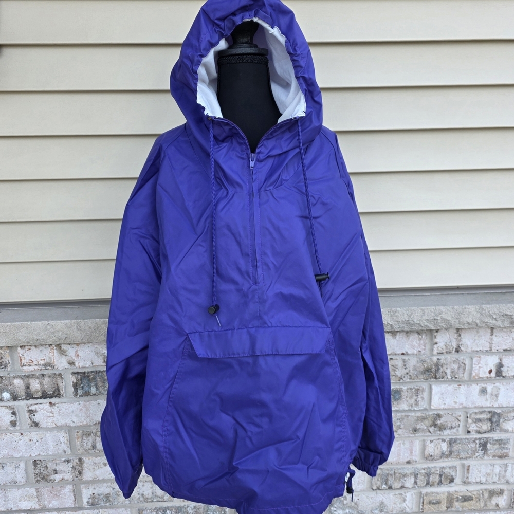 Rennoc Vintage Purple Anorak Windbreaker Hoodie XL | 90s Retro Nylon Pullover